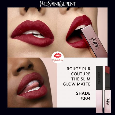 Review Son YSL Slim 204 – Đỏ Rượu Quyến Rũ Dòng Glow Matte